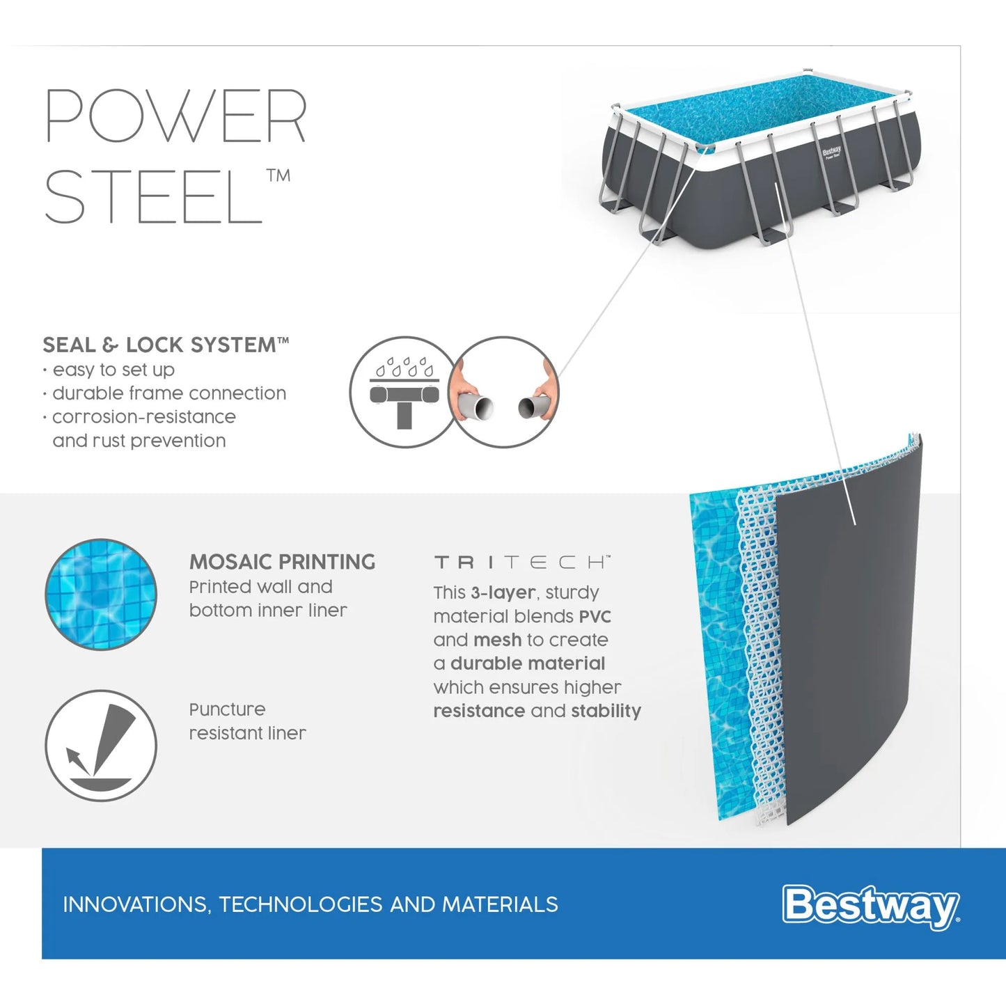 Piscina Steel Pro Max rettangolare Bestway 56441 con accessori 404x201x100 cm