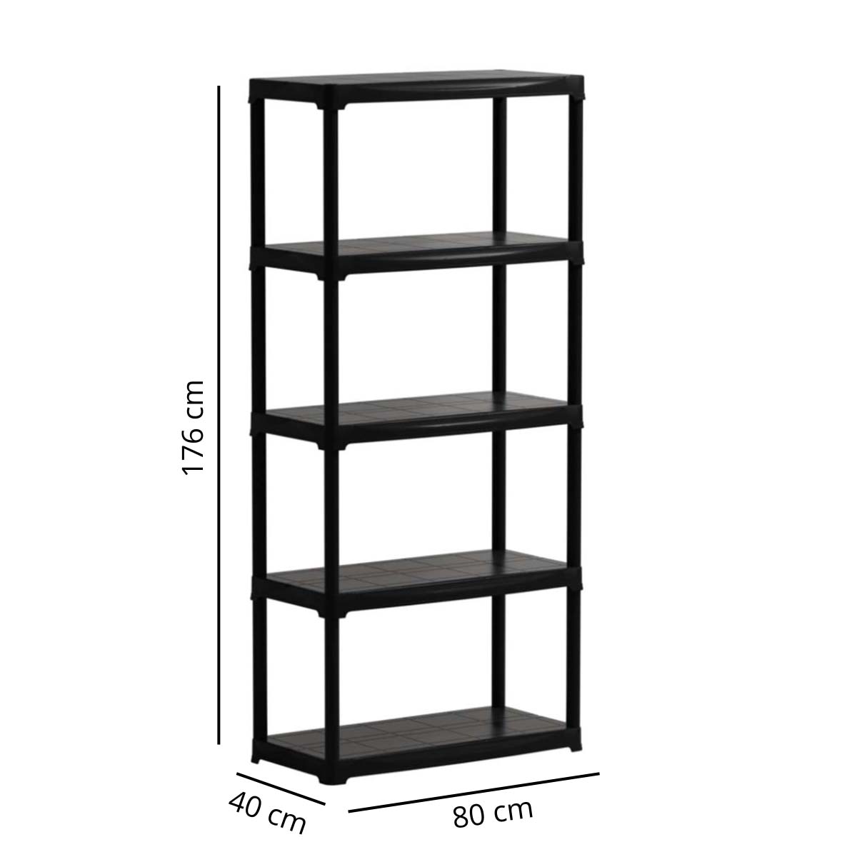 Scaffala in plastica 5 ripiani 80x40x176 cm in polipropilene nero
