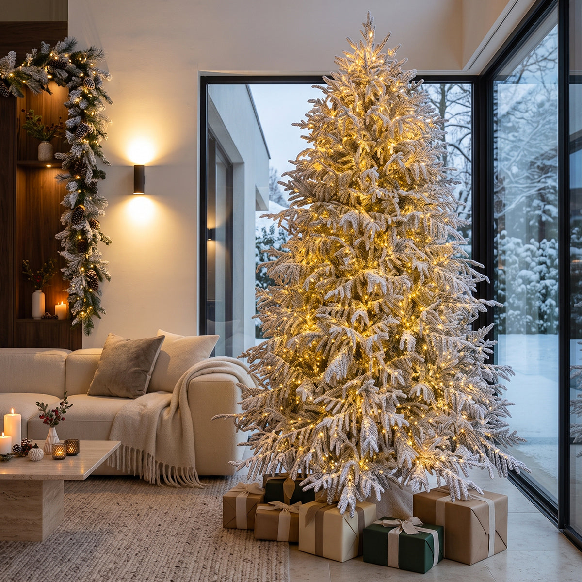 Albero di Natale innevato h 210 cm con 3000 micro LED integrati 4320 rami Zen