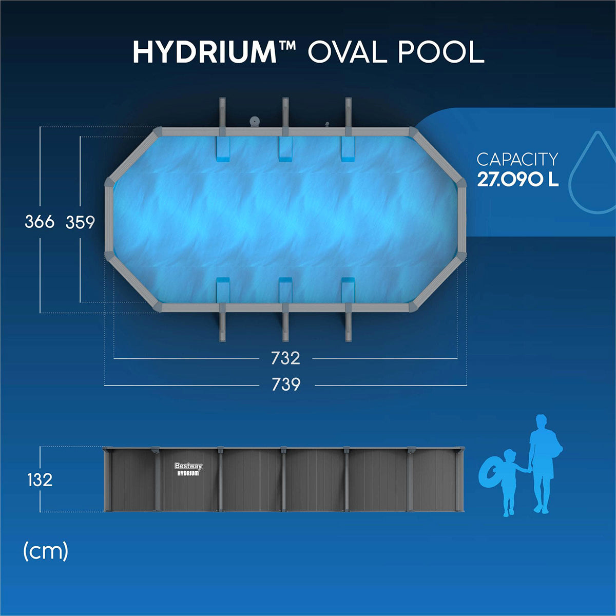 Bestway 561CW Piscina fuori terra Hydrium ovale 732x366x132 cm con accessori