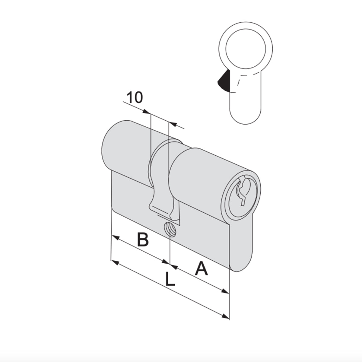 Cilindro a profilo europeo C2000 Cisa 74 mm (29,5-10-34,5) incluse 3 chiavi