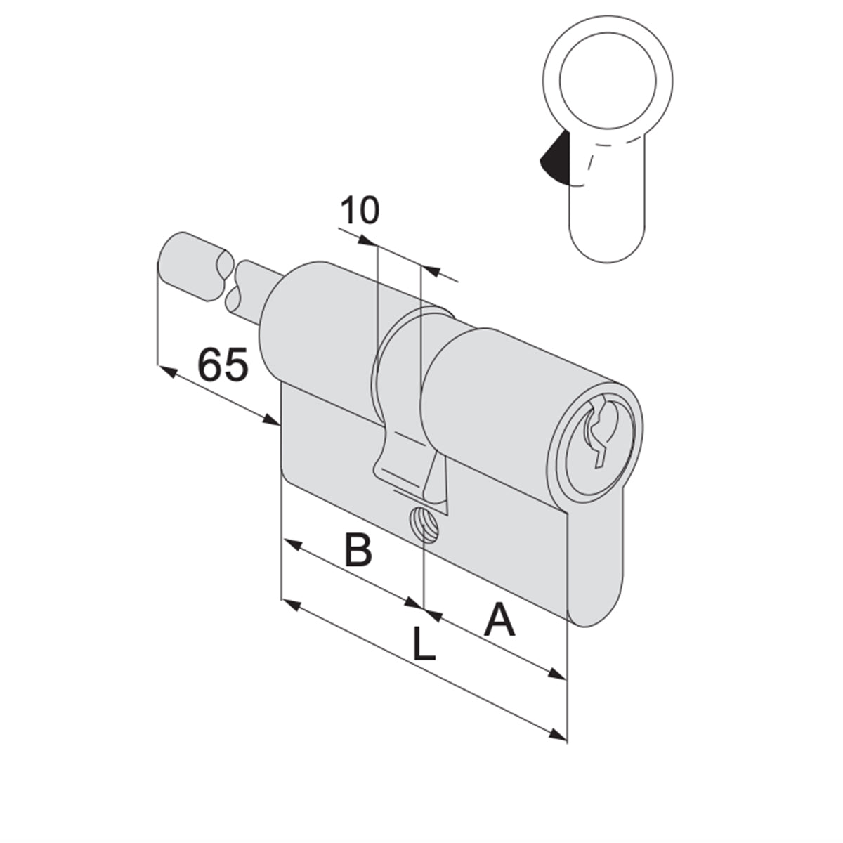Cilindro a profilo europeo C2000 Cisa 59 mm (24,5-10-24,5) incluse 3 chiavi