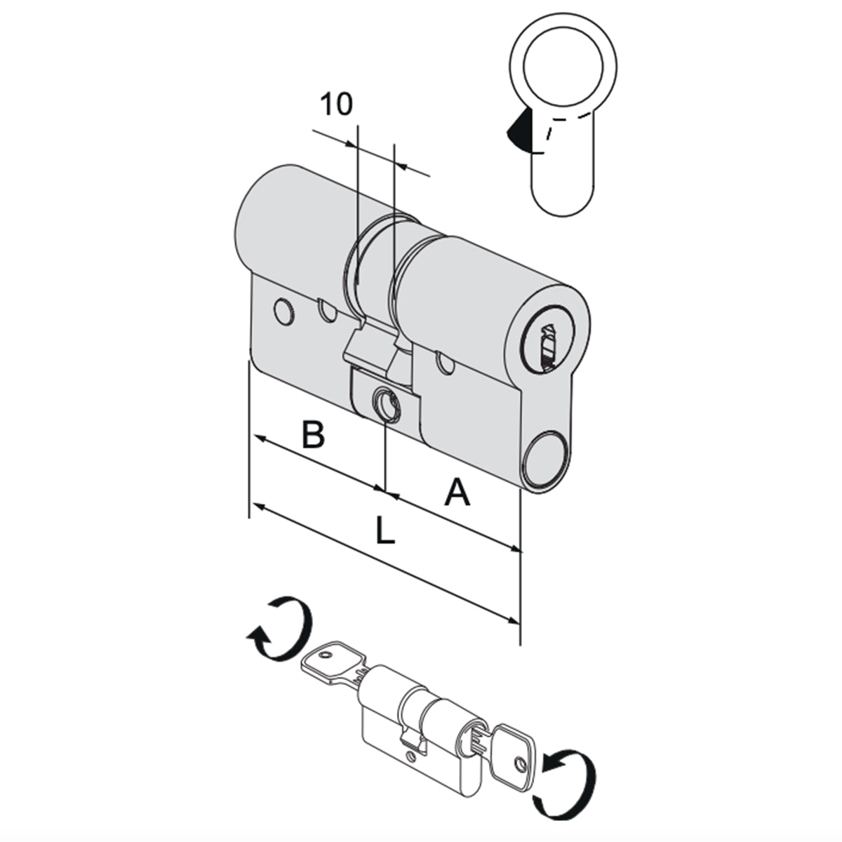 Cilindro a profilo europeo RS 5 Cisa 99 mm (34,5-10-54,5) incluse 5 chiavi e 1 chiave cantiere