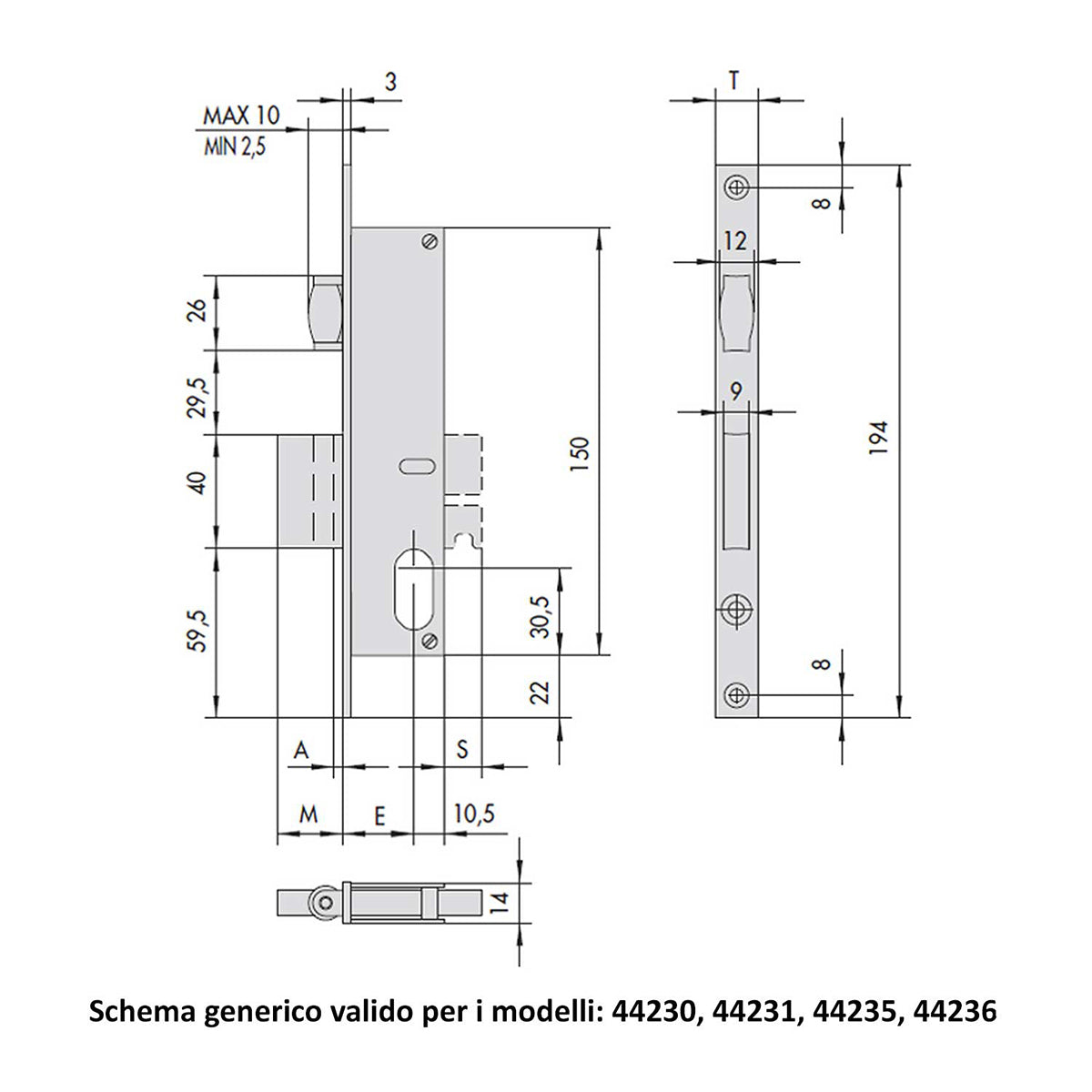 Serratura ad infilare a cilindro ovale CISA 1.44235.15.0 entrata 15 mm