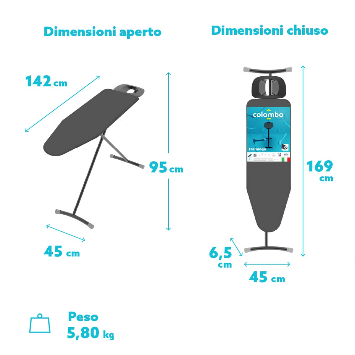 Asse da stiro Colombo Flamingo 120x40 cm