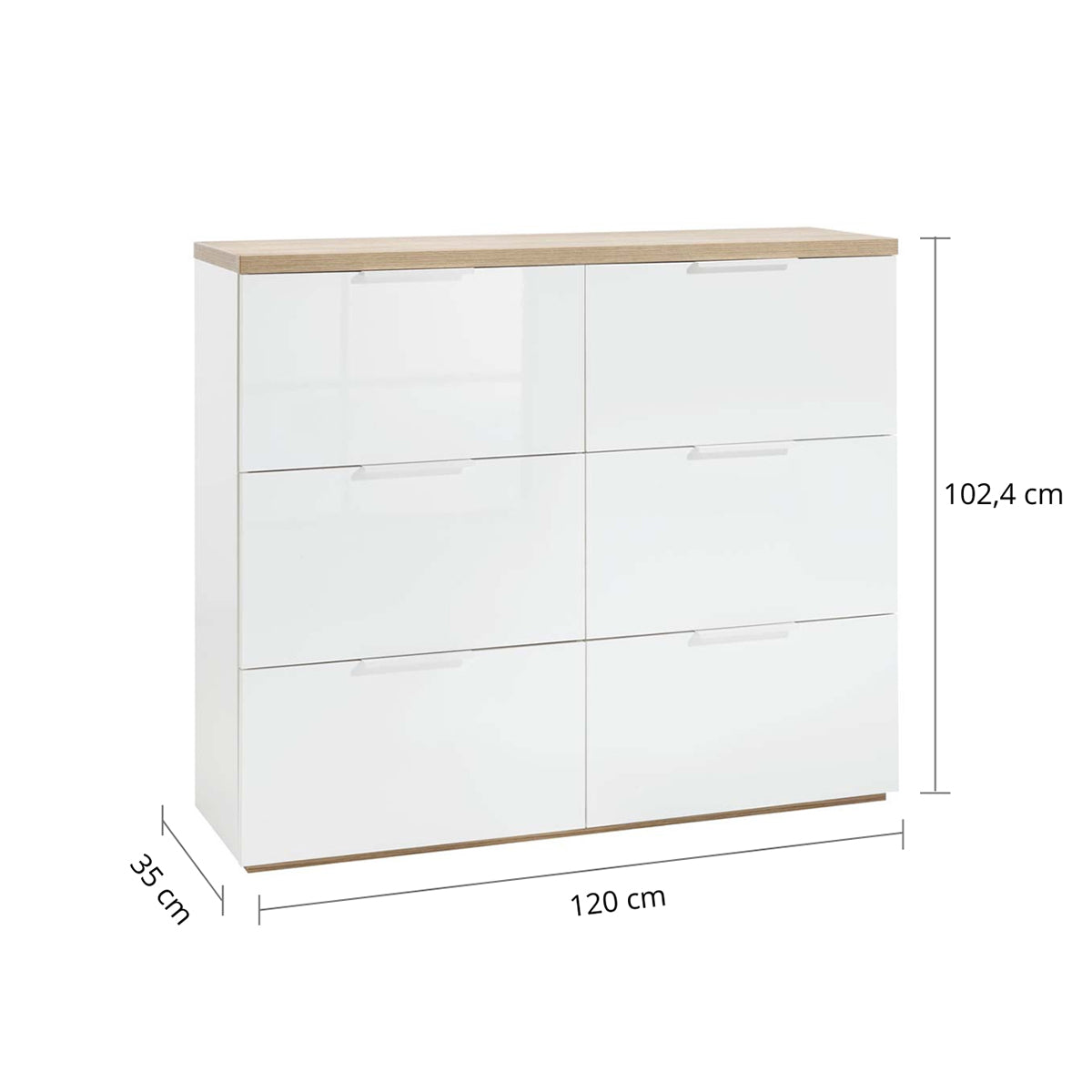 Scarpiera 120x102h cm con 6 ante a ribalta bianco laccato e rovere