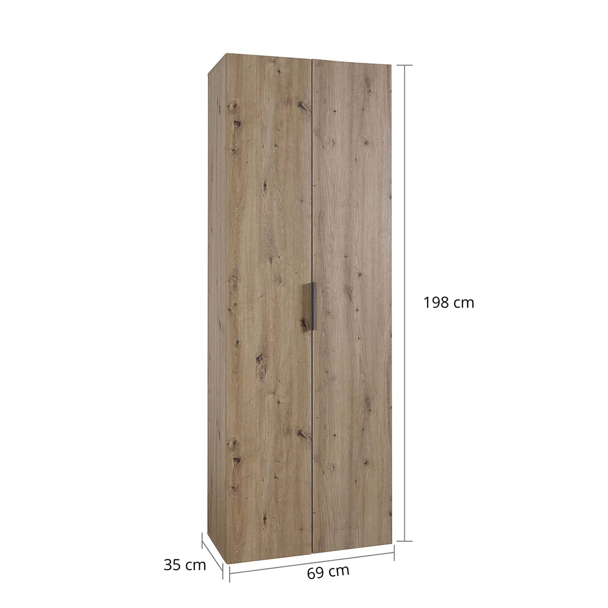 Armadio a colonna 69x198h cm rovere con 2 ante e 5 ripiani