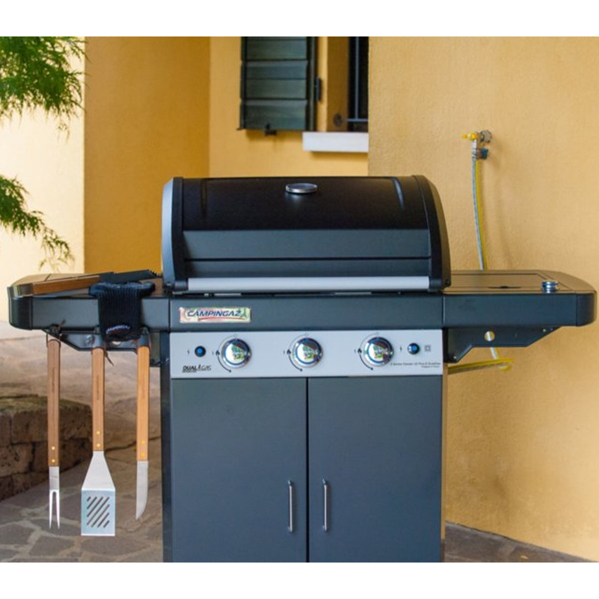 Barbecue a Gas da Giardino BBQ da Esterno con Coperchio Ruote e Fornello Laterale