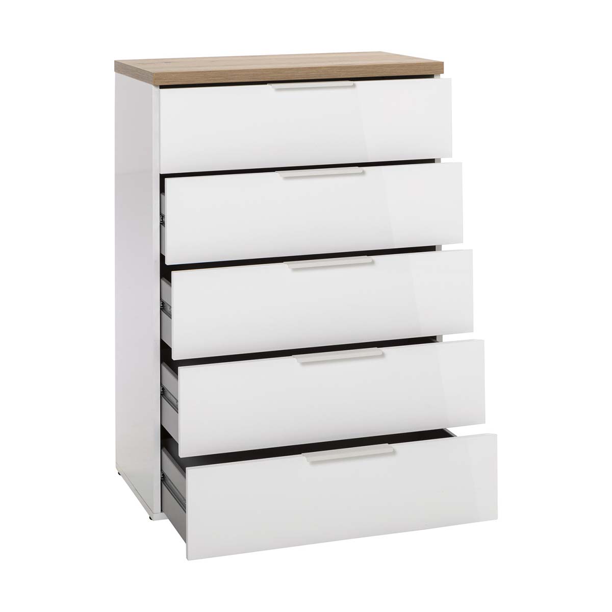 Cassettiera 5 cassetti bianca e rovere 69x101x44cm