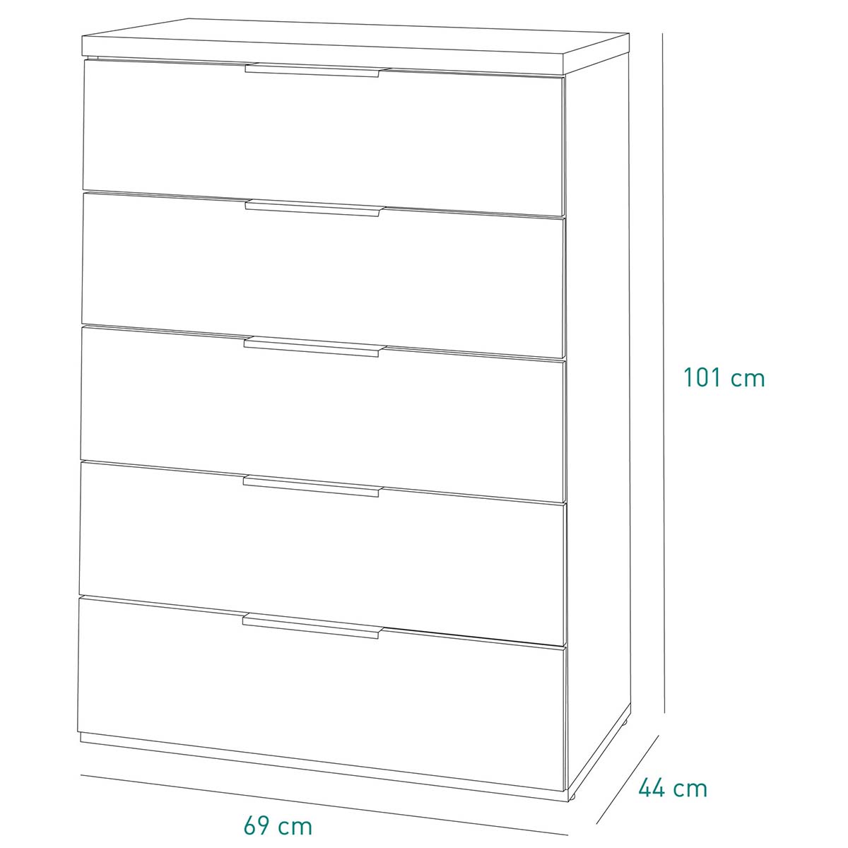Cassettiera 5 cassetti bianca e rovere 69x101x44cm
