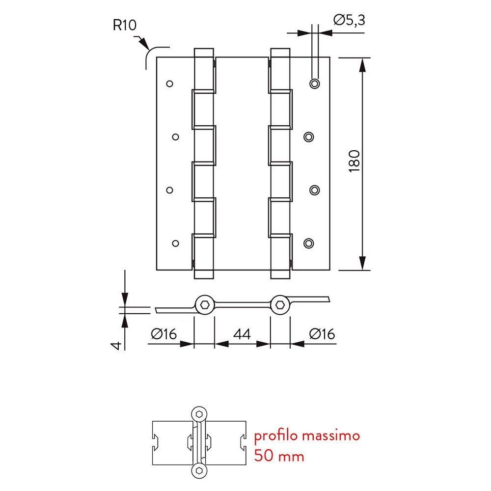 Cerniera a molla doppia Justor 180x157 mm in alluminio