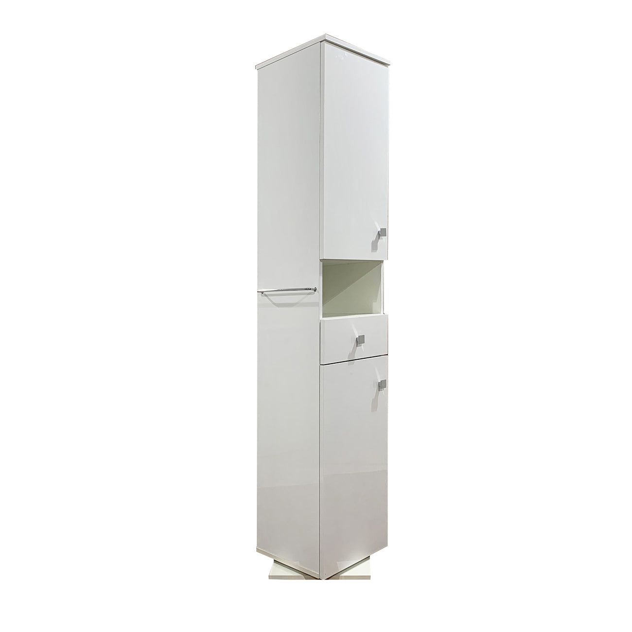 Colonna bagno girevole con specchio 2 ante 1 cassetto 35x35x183 bianco lucido