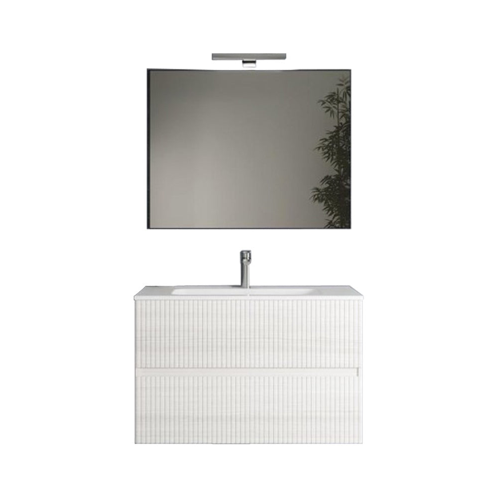 Composizione bagno Brigitte 81 cm effetto cannettato con specchio e faretto