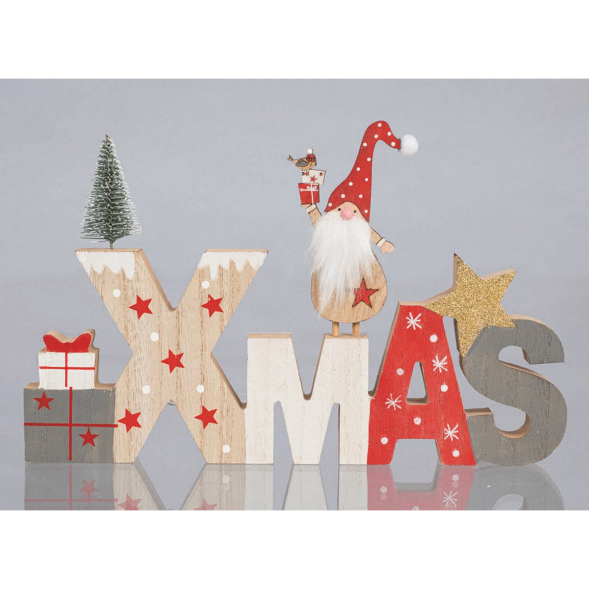 Decorazione natalizia XMAS in legno con babbo natale cm 28x18h