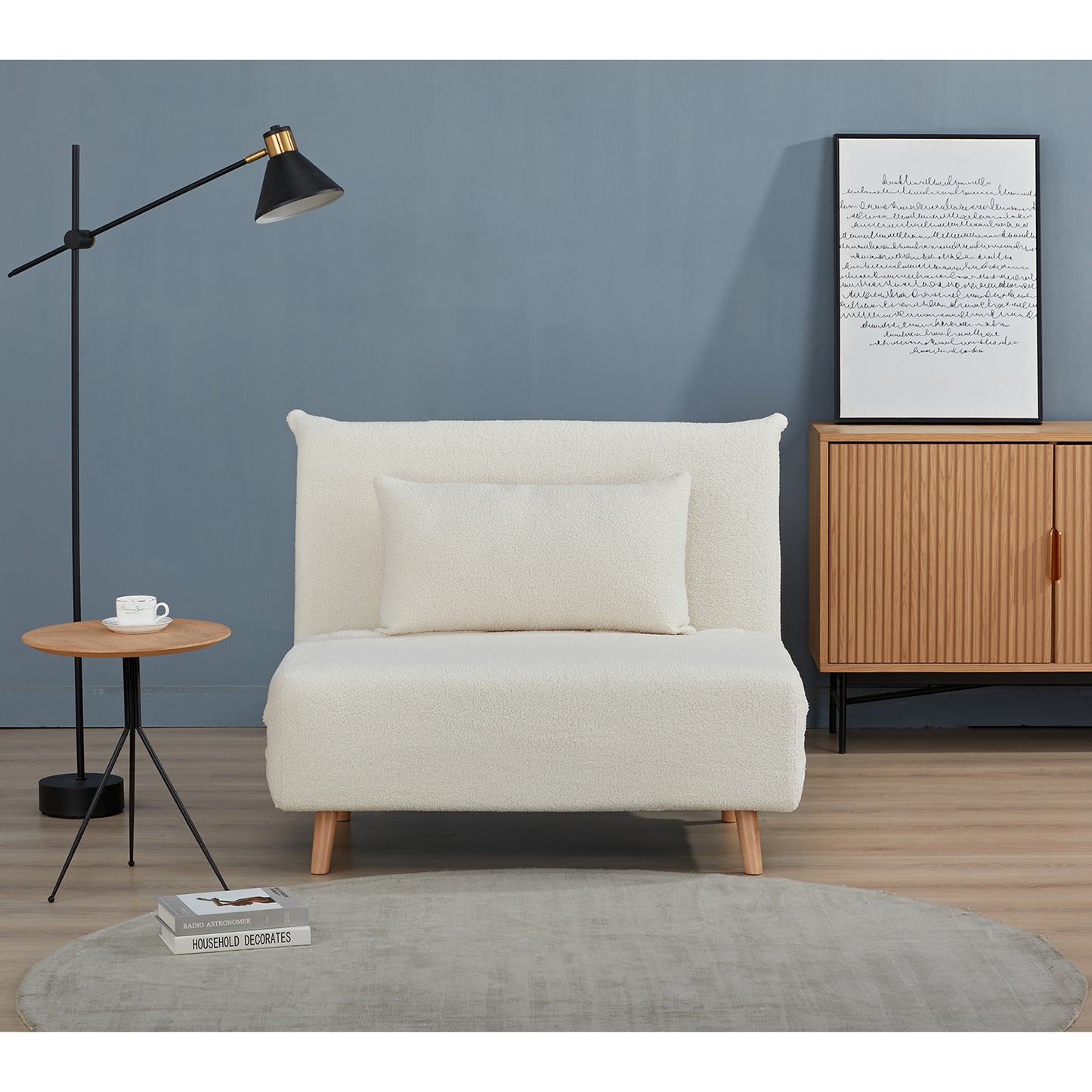 Divano letto singolo pieghevole in tessuto con cuscino