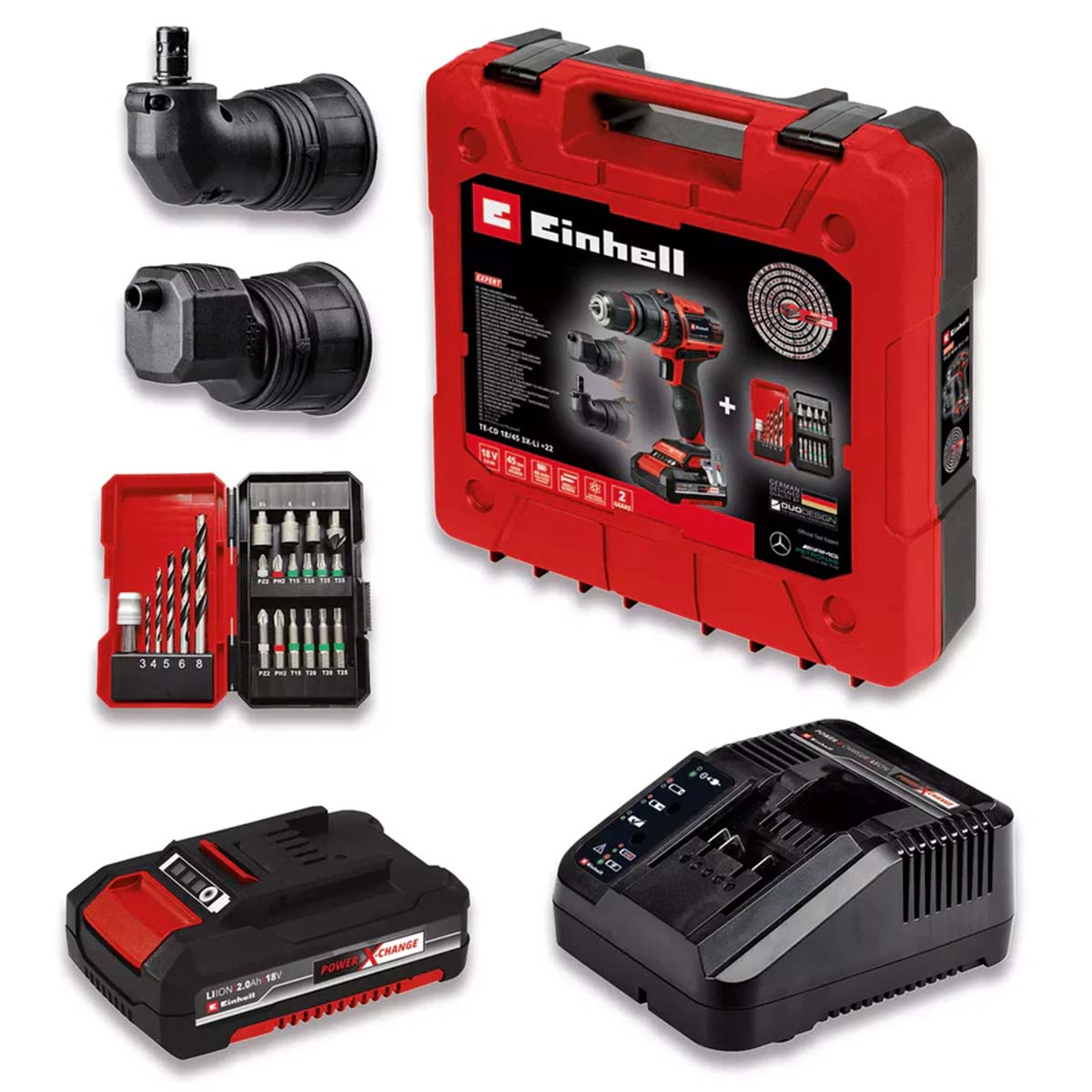 Trapano avvitatore a batteria Einhell TE-CD 18/45 3X-Li +22
