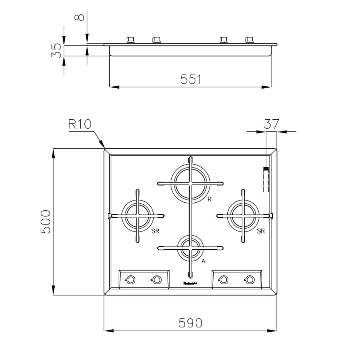 Piano cottura a gas 4 fuochi 60 cm Veronika inox Foster 7066052