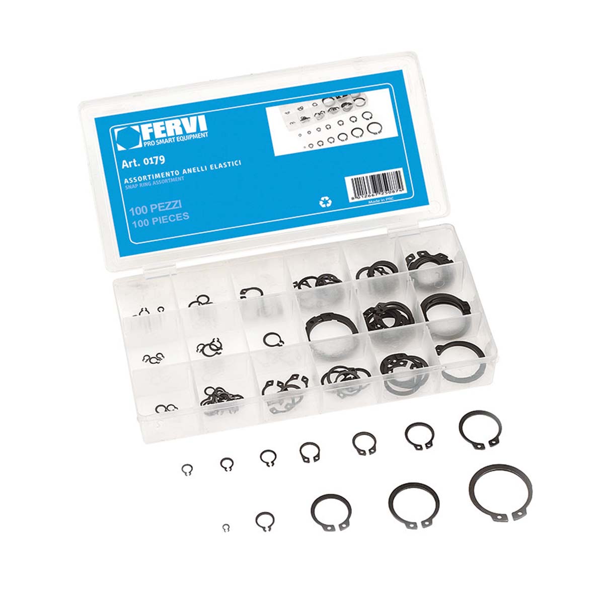 Assortimento anelli elastici 100 pezzi Fervi