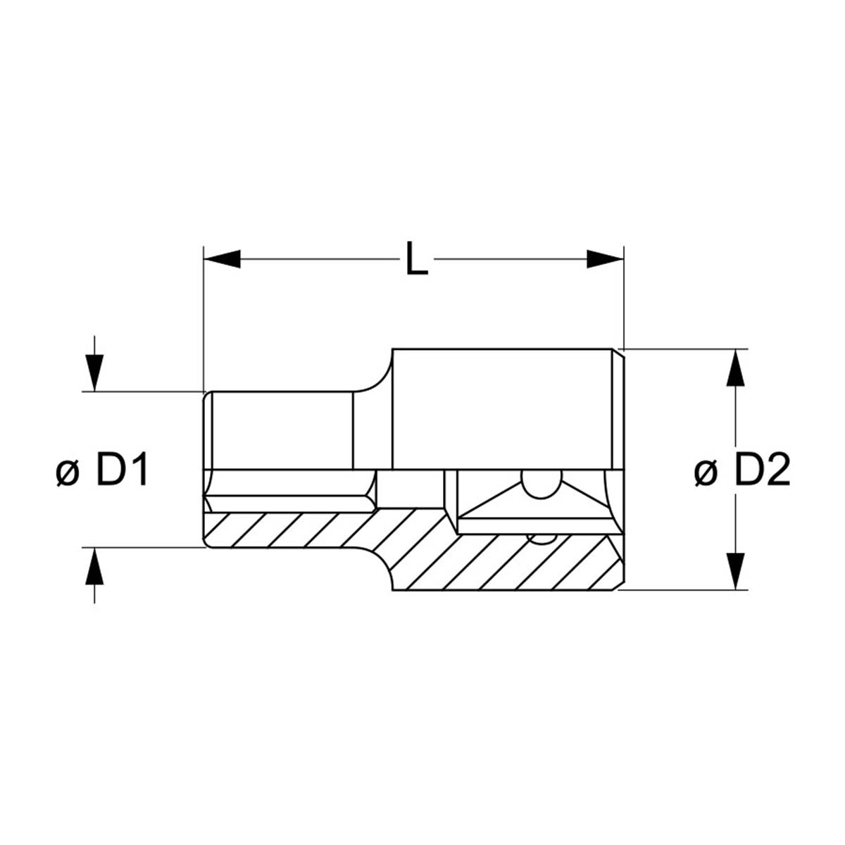 Chiave a bussola esagonale lunghezza 28 mm 3/8" Fervi