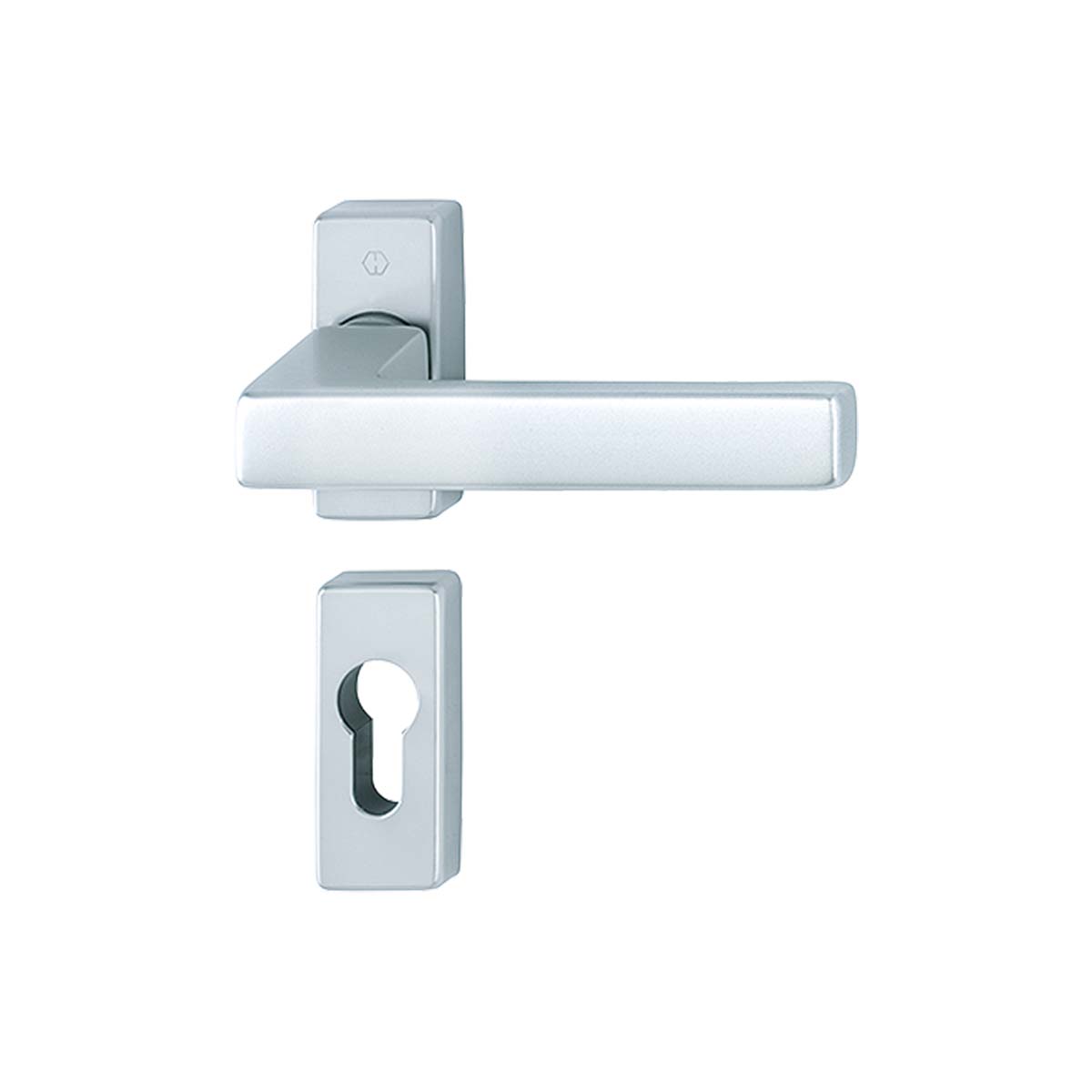 Maniglia Hoppe Toulon con rosetta rettangolare foro cilindro 30x69 mm