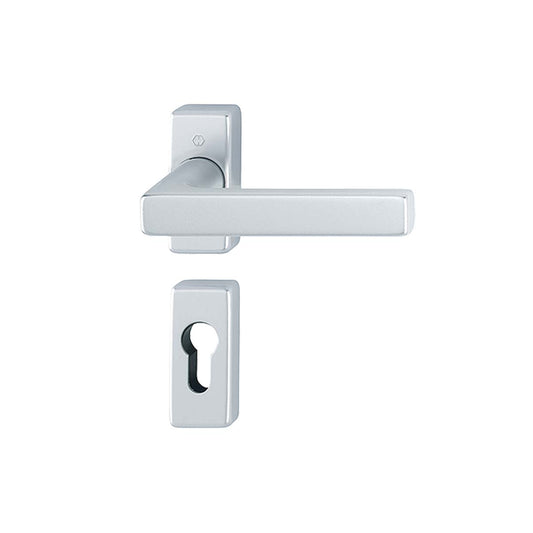 Maniglia Hoppe Dallas rosetta e bocchetta rettangolare 29x68 mm argento