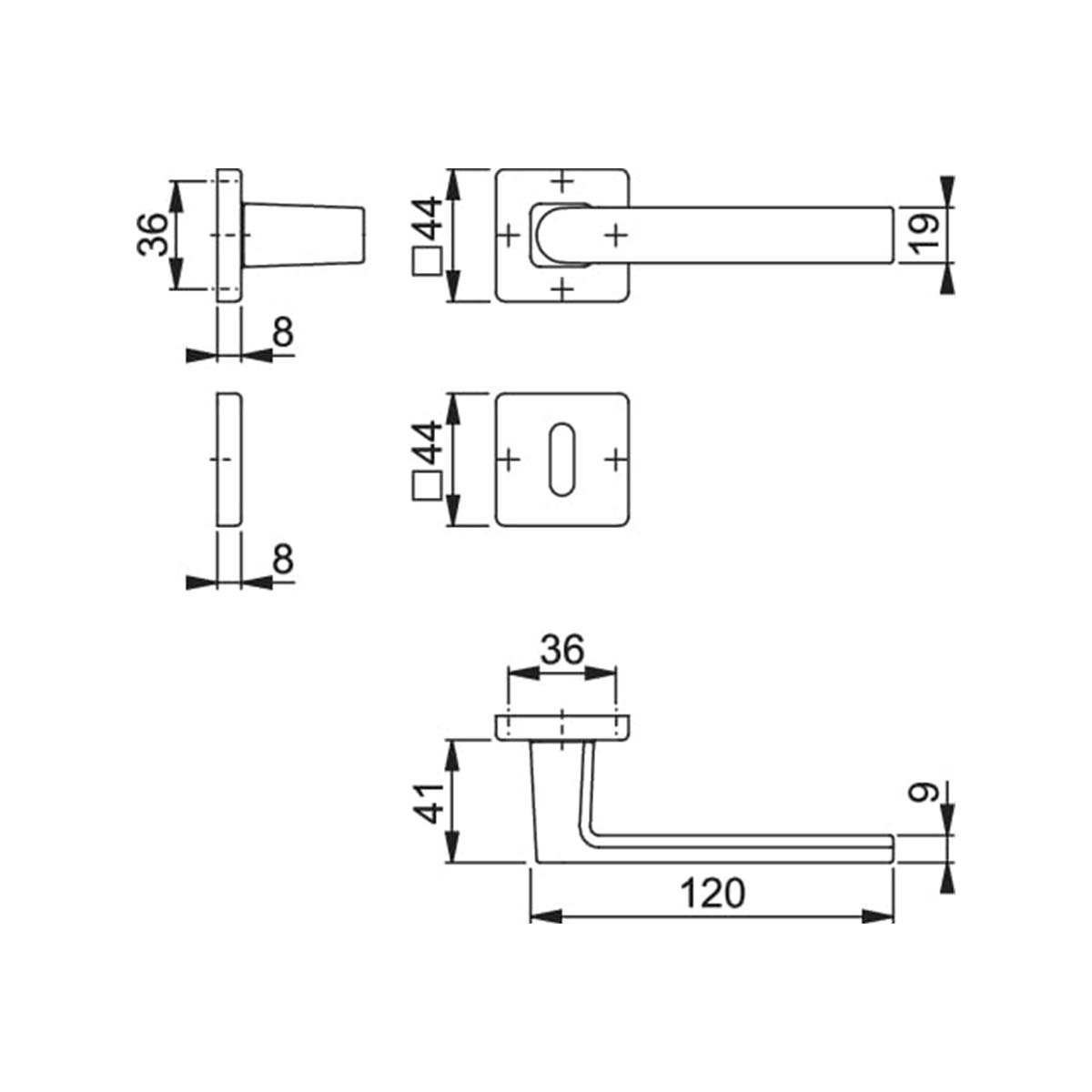 Maniglia Hoppe Brindisi rosetta e bocchetta quadre 44x44 mm