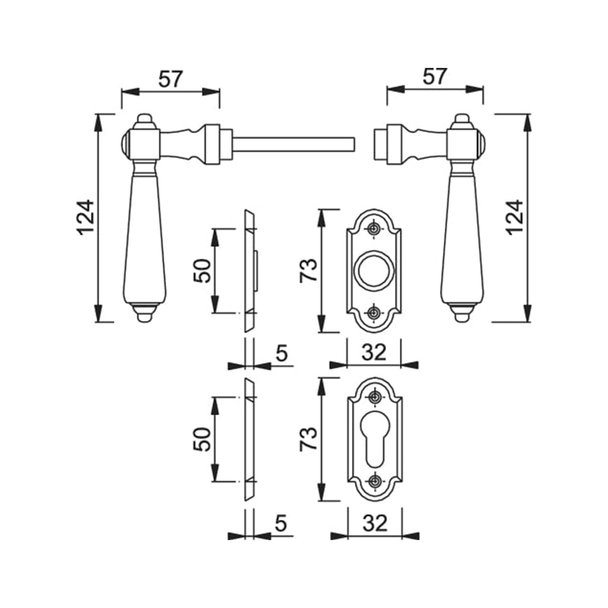 Maniglia Hoppe Singapore rosetta e bocchetta ovali 32x73 mm foro cilindro ottone bronzato antiqua