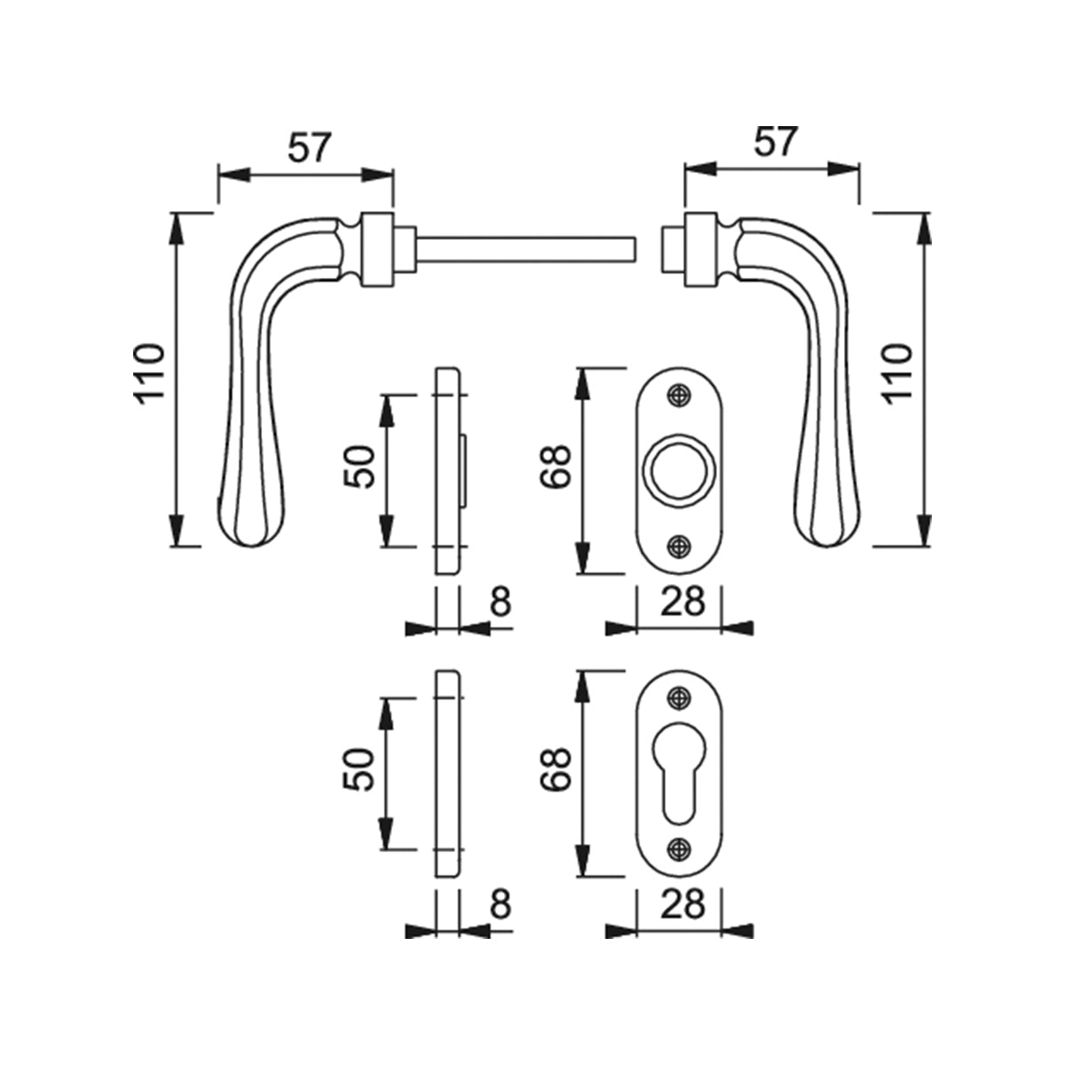 Maniglia Hoppe Valencia rosetta e bocchetta ovali 28x68 mm foro cilindro ottone bronzato antiqua