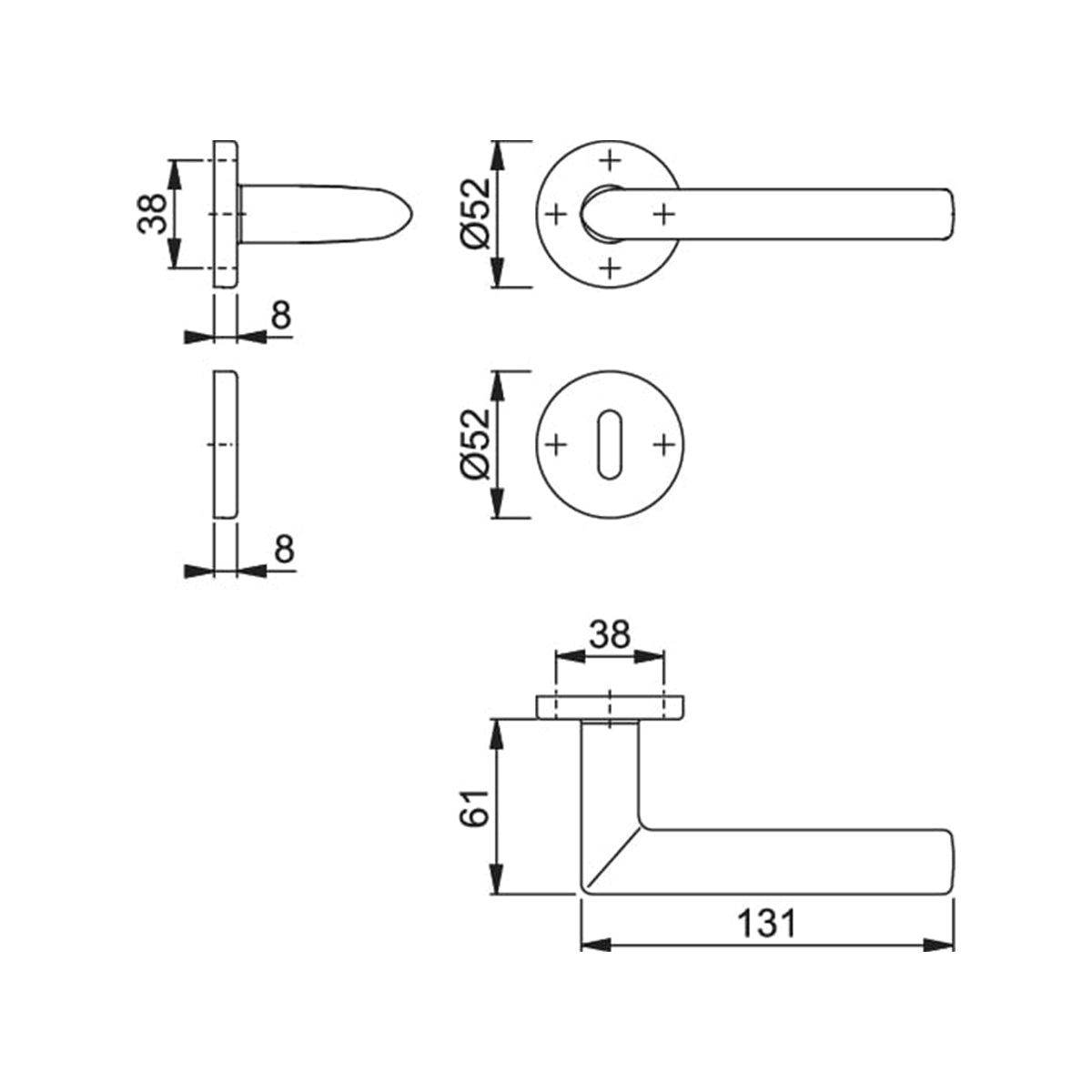 Maniglia Hoppe Stockholm rosetta e bocchetta tonde d. 52 mm acciaio inox satinato