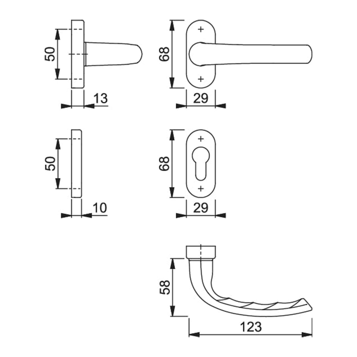 Maniglia Hoppe Tokyo rosetta e bocchetta ovali 29x68 mm foro cilindro ottone lucido