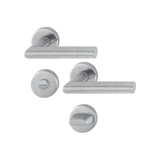 Maniglie Hoppe Amsterdam rosetta e bocchetta tonde d. 52 mm acciaio satinato