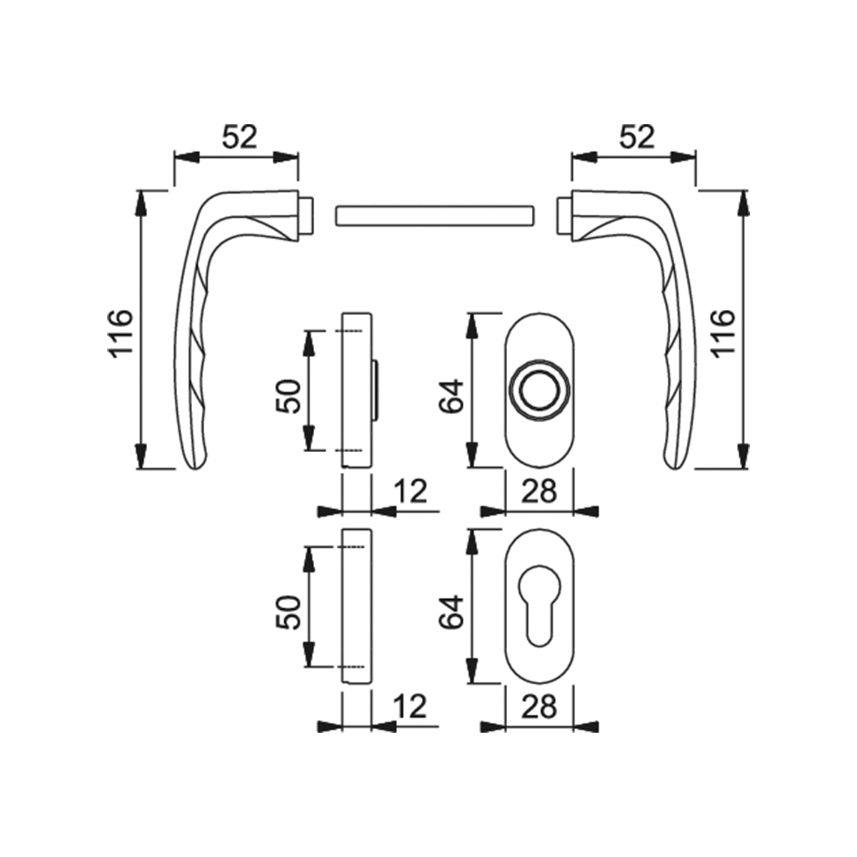 Maniglia Hoppe Roissy rosetta e bocchetta ovali 28x64 mm foro cilindro cromo satinato
