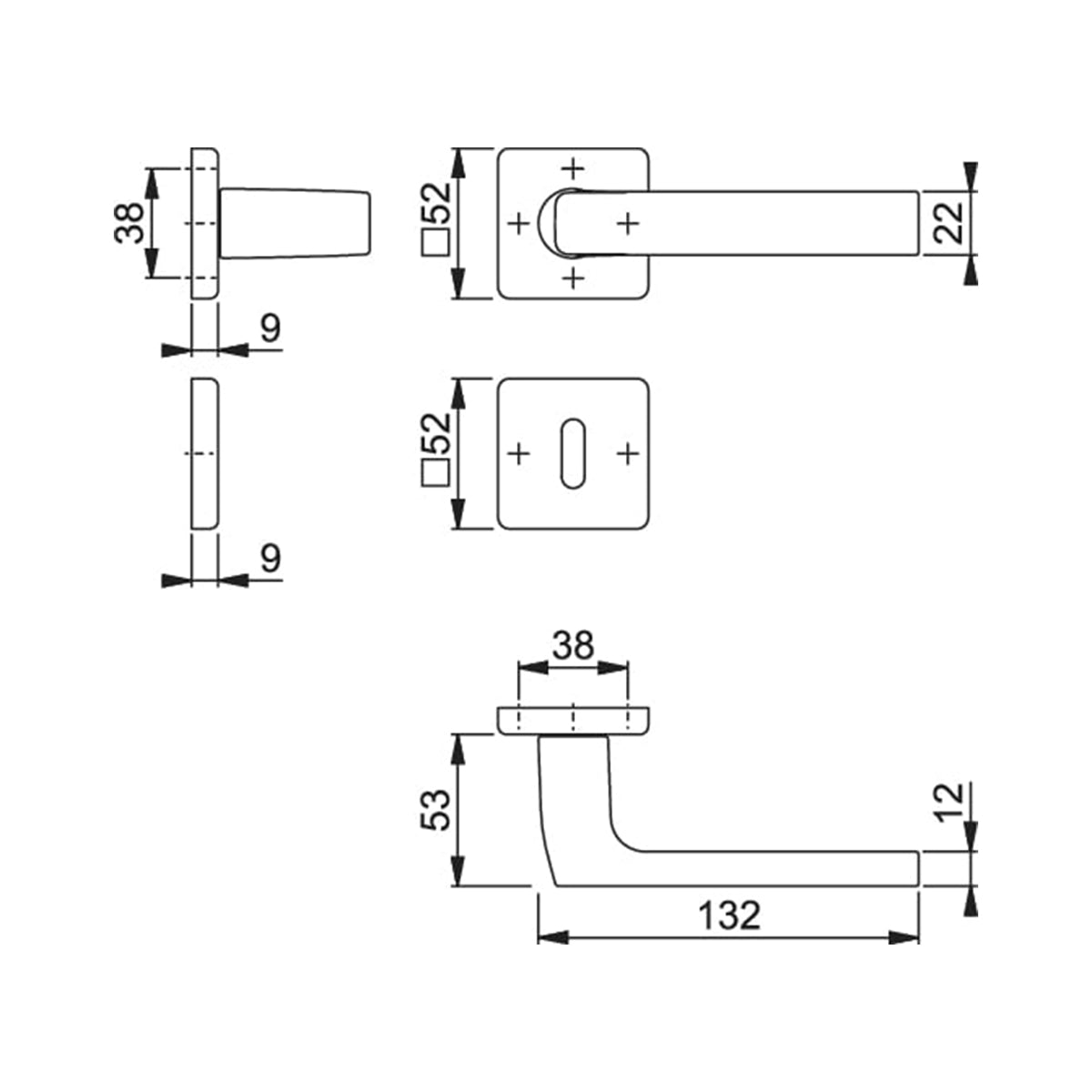 Maniglia Hoppe Dallas rosetta e bocchetta quadre 52x52 mm argento