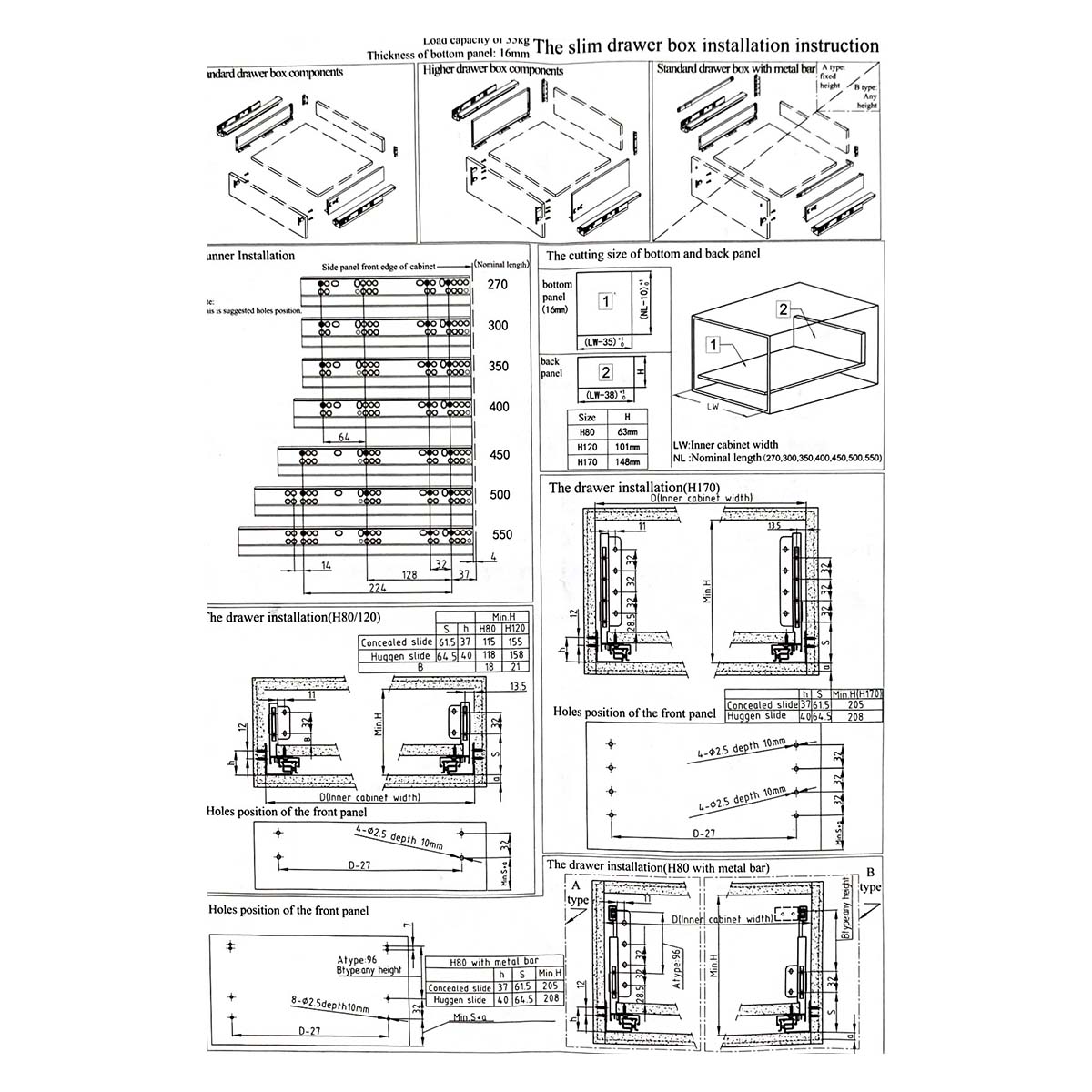 Kit cassetto cucina Donati Slimbox P350mm H180mm