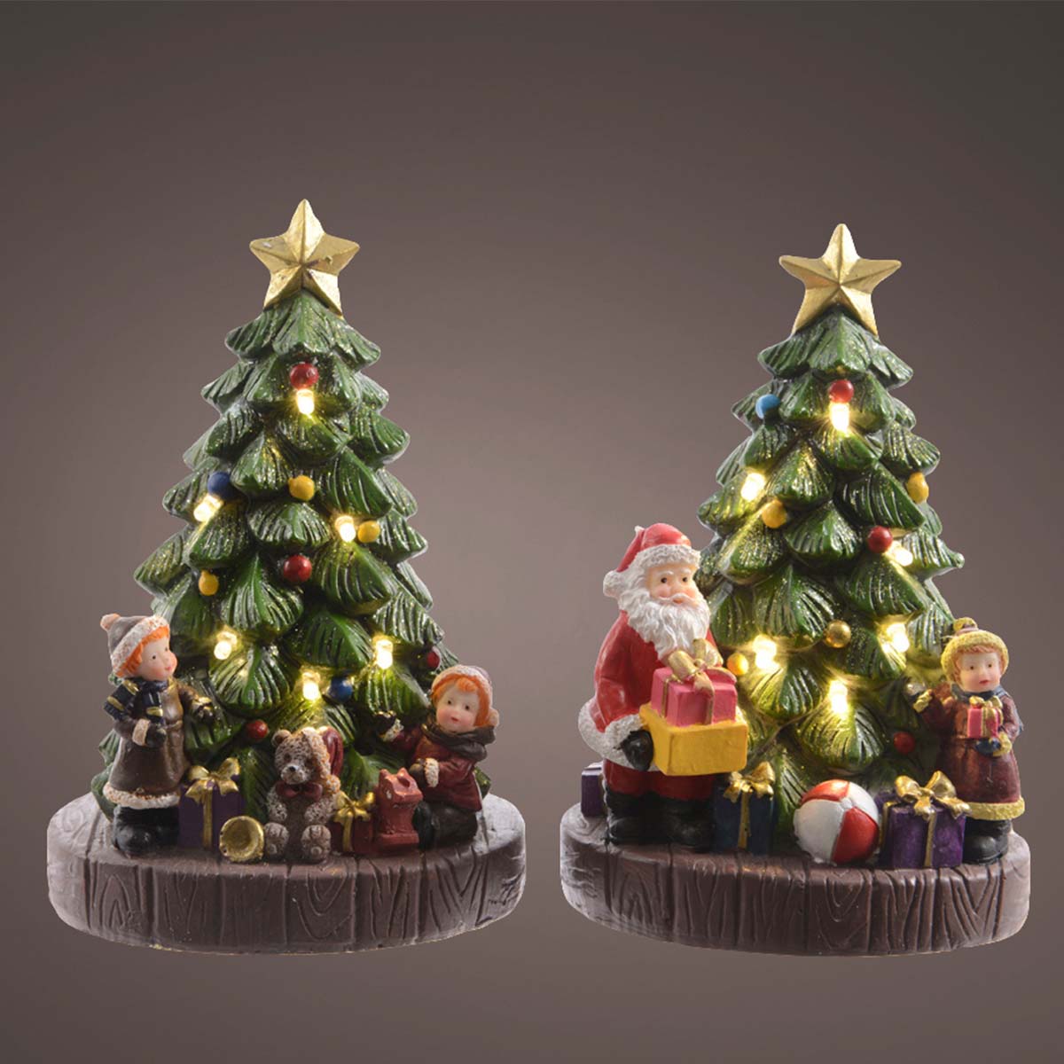 Statuine albero di Natale con LED in poliresina