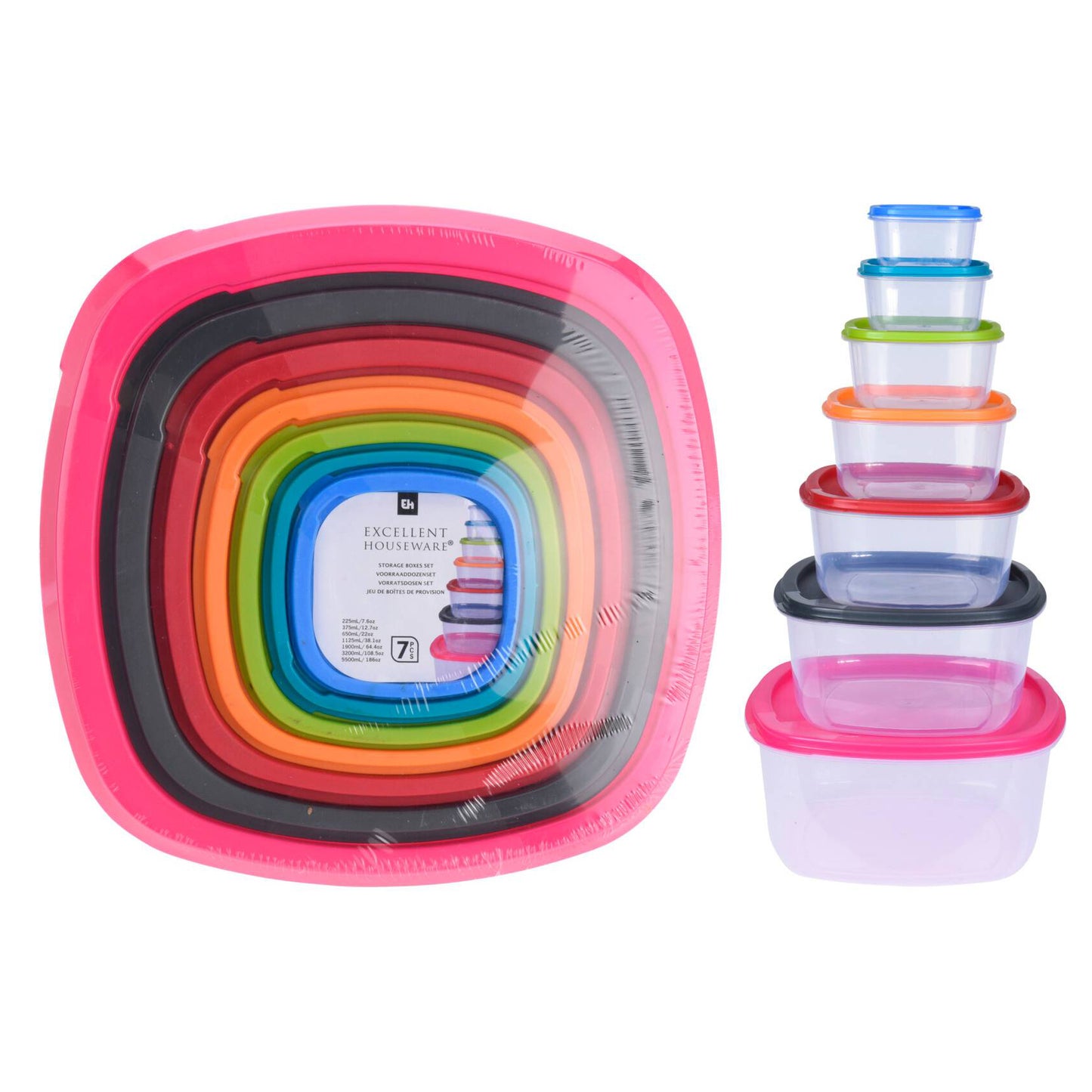 Set 7 contenitori in plastica per alimenti varie misure con coperchi