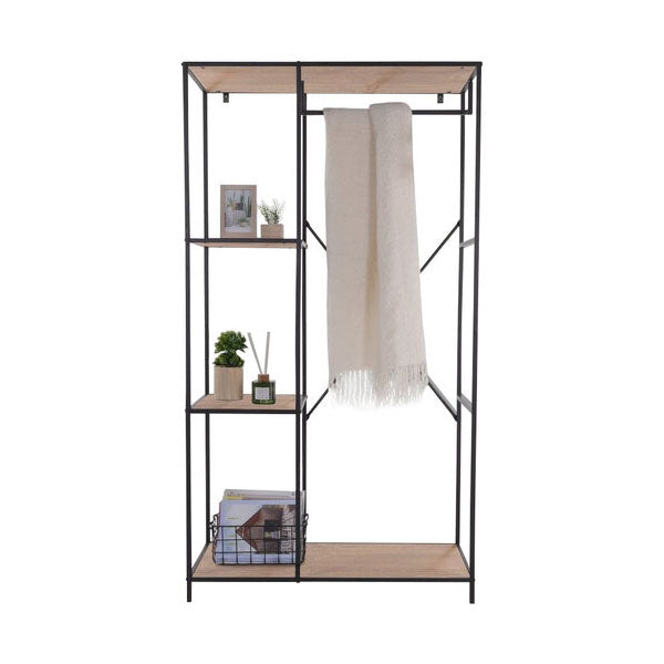 Scaffale a muro 90x40x166,5 cm con 3 ripiani e appendiabiti in metallo nero e marrone