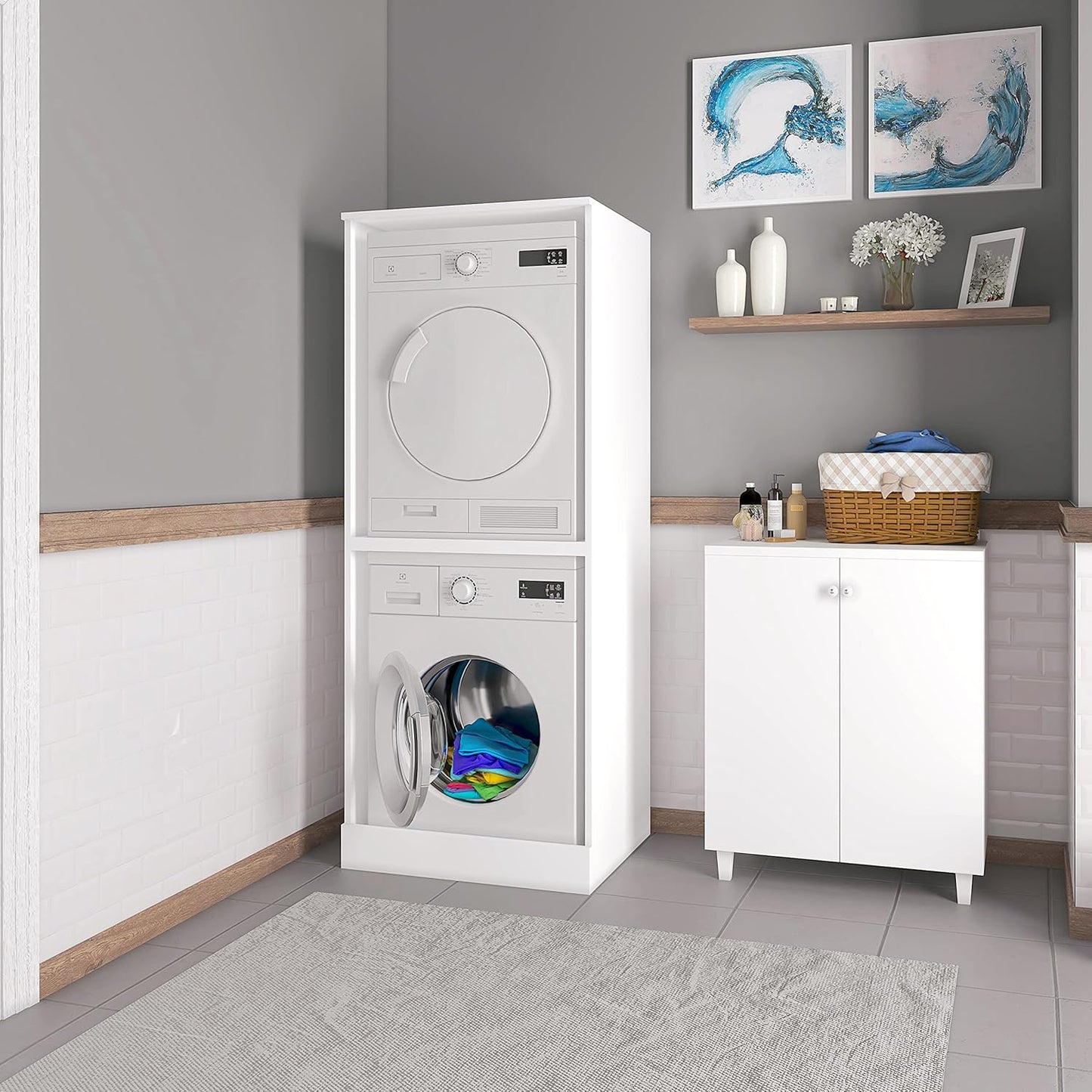 Mobile universale verticale porta lavatrice e asciugatrice bianco