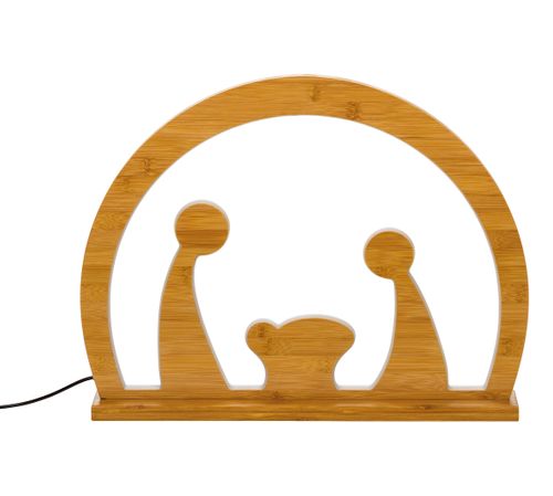 Natività decoro natalizio in legno naturale con led a luce calda Lotti 58729