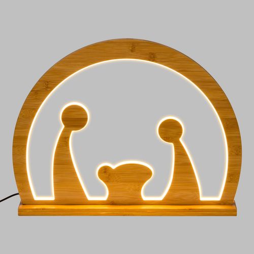 Natività decoro natalizio in legno naturale con led a luce calda Lotti 58729