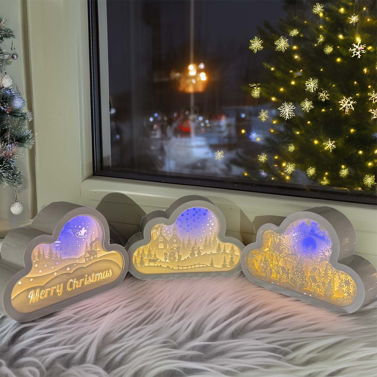 Papercut natalizio LED nuvola 20 cm