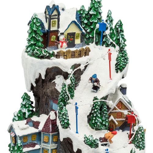 Villaggio natalizio innevato con luci e treno in movimento 21x21x38 cm