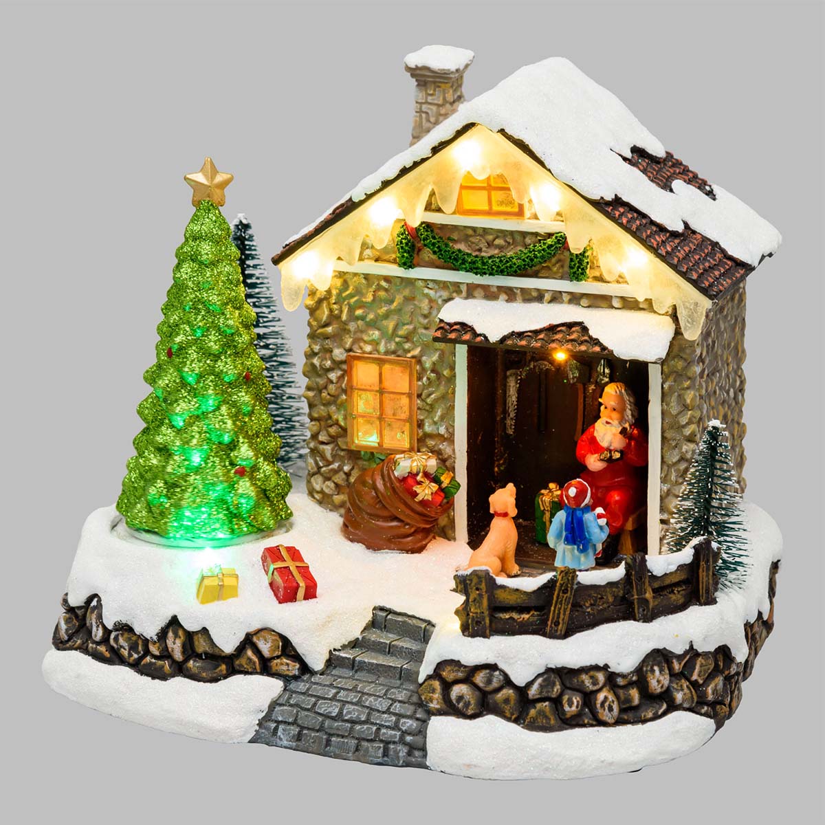 Villaggio di Natale animato Casa di Babbo Natale con LED e musica