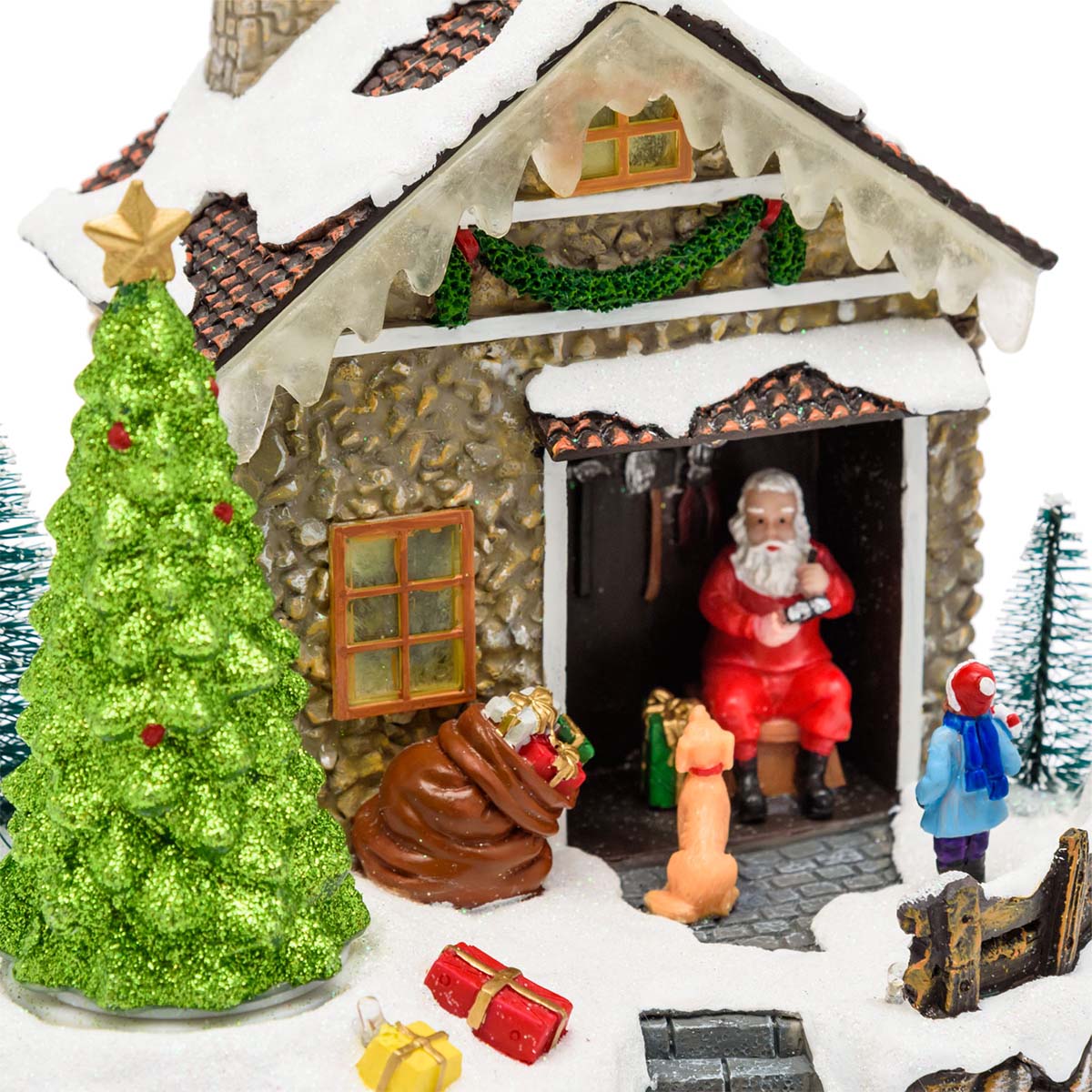 Villaggio di Natale animato Casa di Babbo Natale con LED e musica