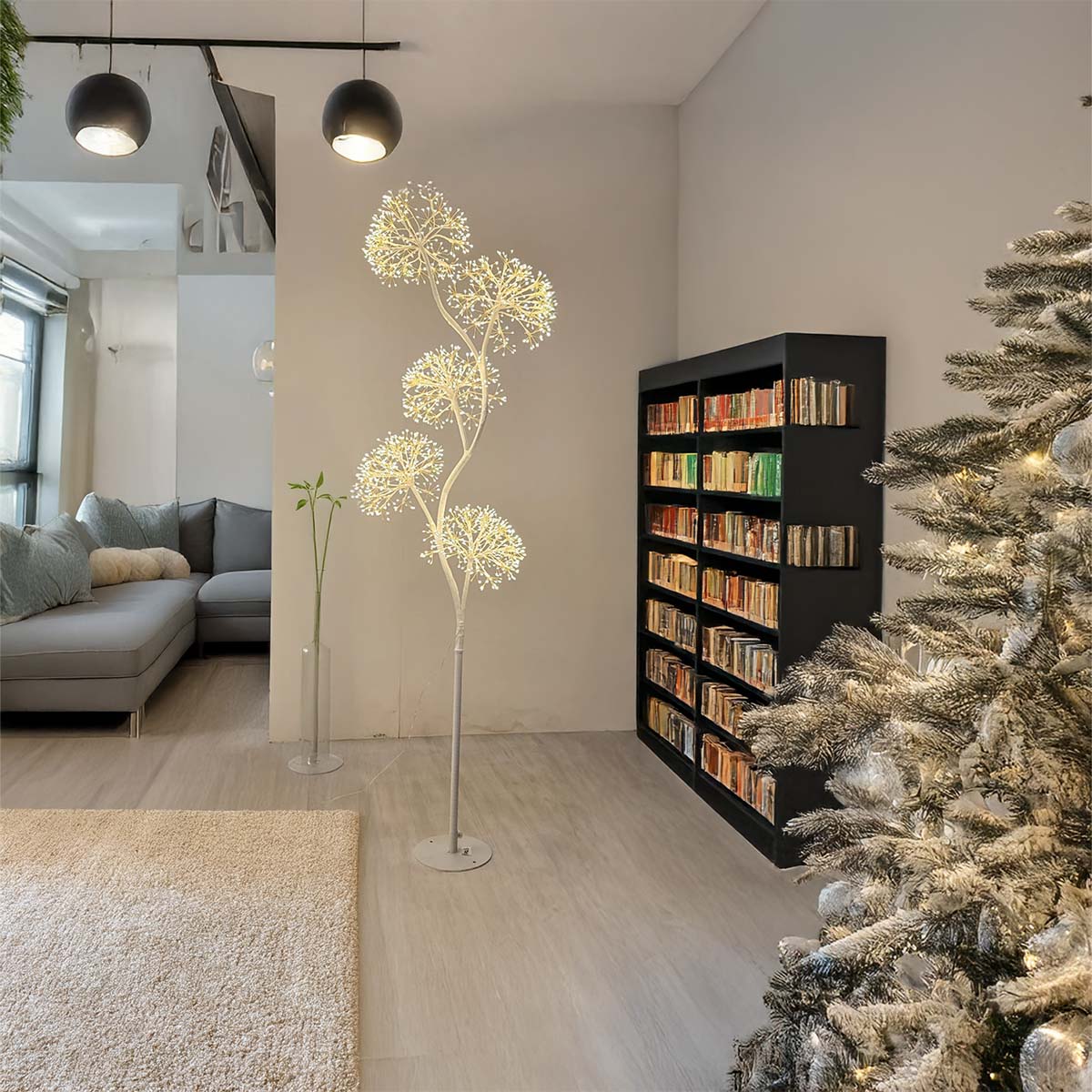 Albero natalizio luminoso bianco H 170 cm con 5 sfere