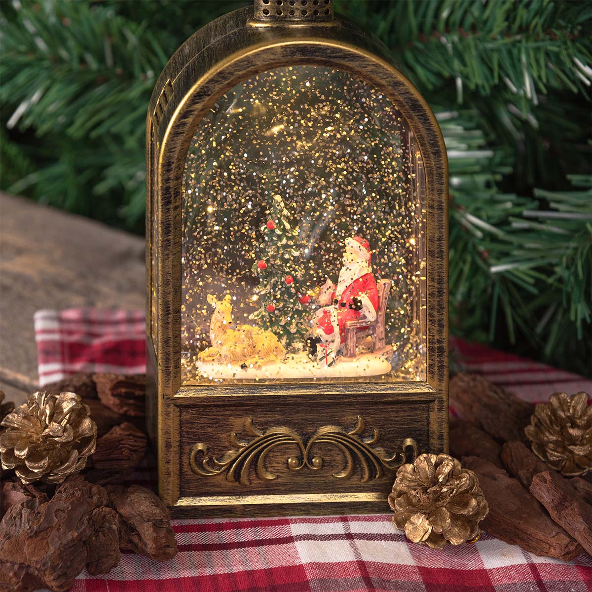 Lanterna natalizia luminosa con glitter