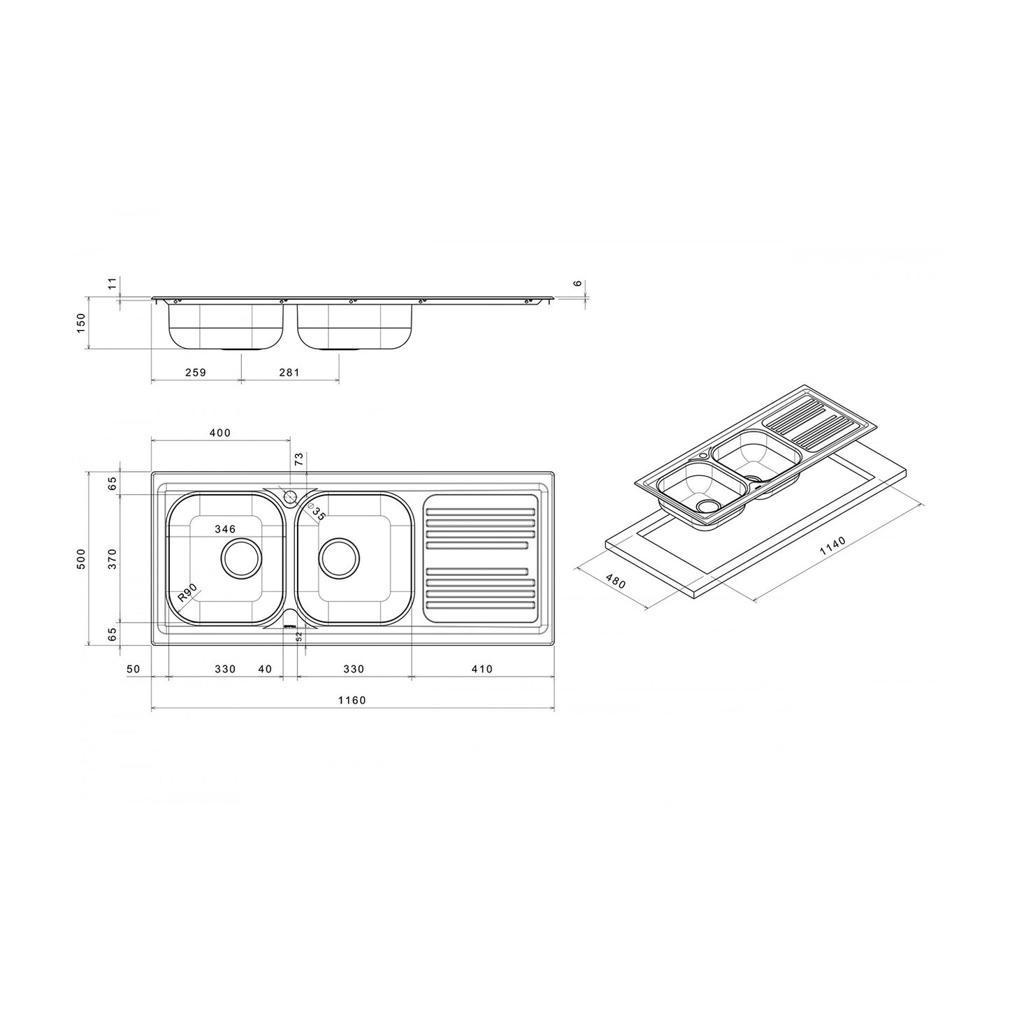 Lavello 2 vasche con gocciolatoio Apell Atmosfera 116x50 cm inox