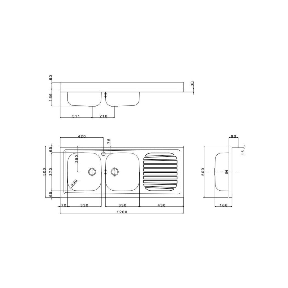 Lavello cucina 2 vasche con gocciolatoio Apell Pisa 120x50cm inox lucido