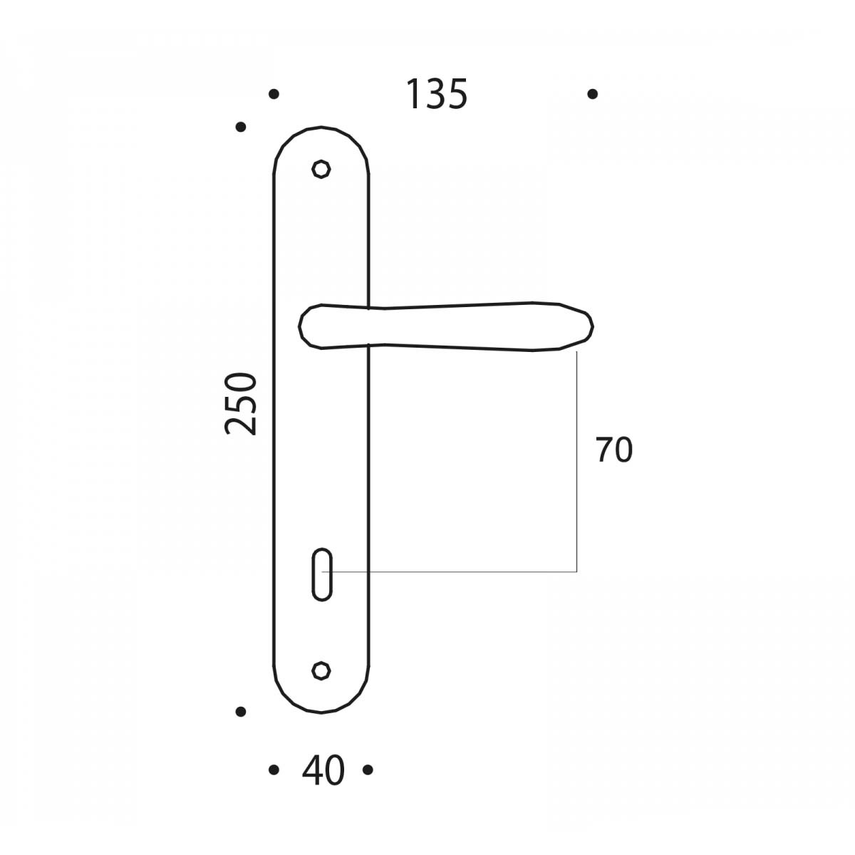 Maniglia per porta battente con placca interasse 70mm Colombo Robot