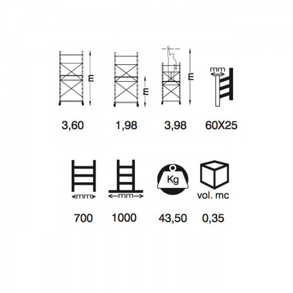 Trabattello ponteggio alluminio Zeus Marchetti h 360 cm